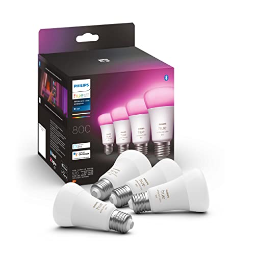 Philips Hue White & Col. Amb. E27 LED Lampen 4-er Pack, dimmbar, 16 Mio. Farben, steuerbar via App,...
