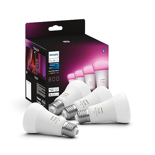 Philips Hue White & Color Ambiance E27 LED Leuchten 4-er Pack, dimmbare LED Lampen für das Hue...